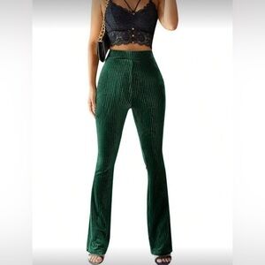 Green Pleated Wide-Leg Pants